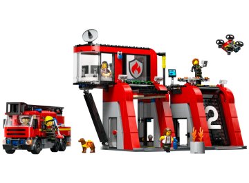La caserne et le camion de pompiers